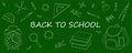 Banner back to school on a green background vector illustration. Stationery draw with pencils notebooks paper planers scissors boo Royalty Free Stock Photo